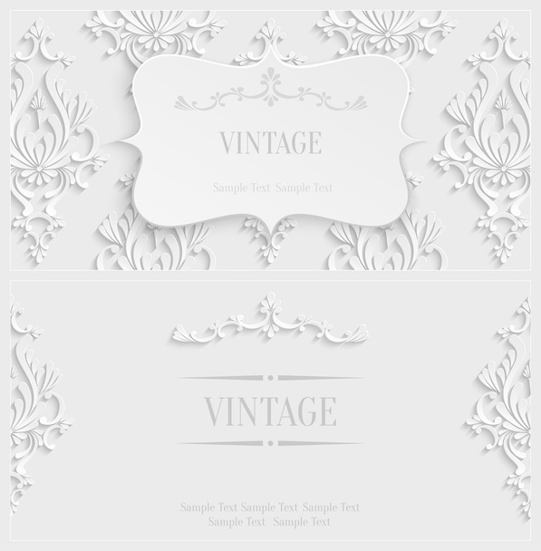 Vector White 3d Vintage Invitation Card with Floral Damask Pattern - Vecteur, image