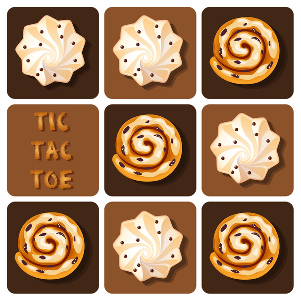 Tic-Tac-Toe of cinnamon roll and meringue - Vector, Image