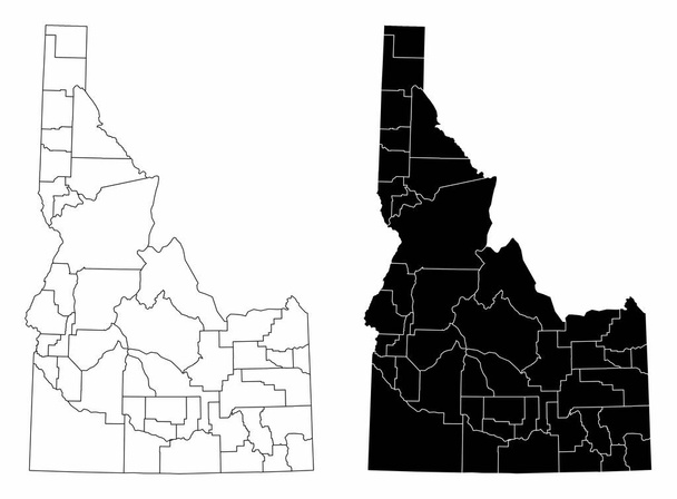 Idahon osavaltion mustavalkoiset hallintokartat, Yhdysvallat - Vektori, kuva