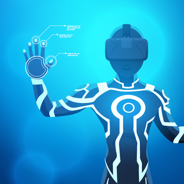 Mann mit Virtual-Reality-Helm - Vektor, Bild