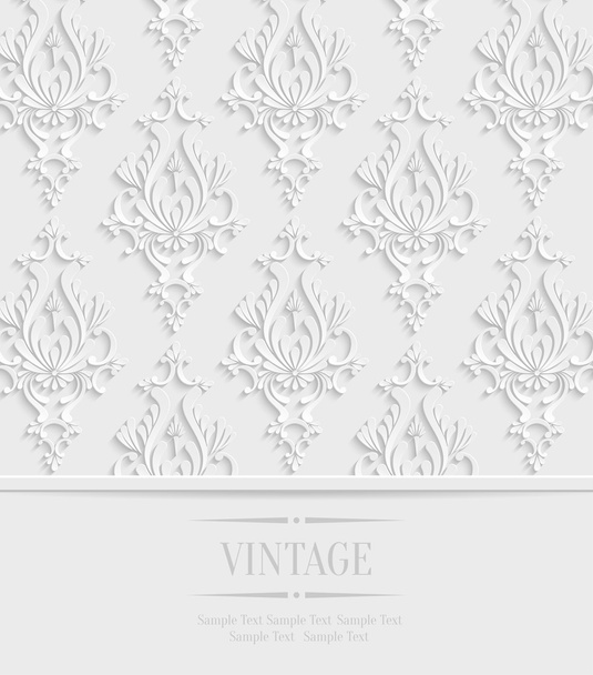 Vector 3d Vintage Invitation Card with Floral Damask Pattern - Vecteur, image