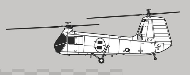 Piasecki HUP Retriever H-25 Ordu Katırı. Askeri nakliye helikopterinin vektör çizimi. Yan görüş. Resim ve bilgi grafikleri için resim. - Vektör, Görsel