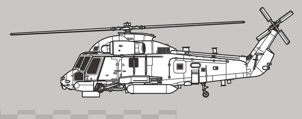 Kaman SH-2G Super Seasprite. Donanma ASW helikopterinin vektör çizimi. Yan görüş. Resim ve bilgi grafikleri için resim. - Vektör, Görsel