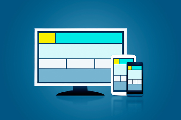 Responsive web design layout on different devices. Set on dark b - Photo, Image