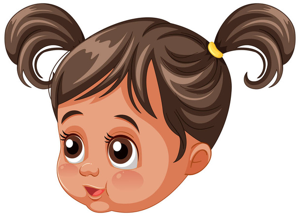 Χαριτωμένο εικονογραφημένο κοριτσάκι με παιχνιδιάρικες κοτσίδες - Διάνυσμα, εικόνα
