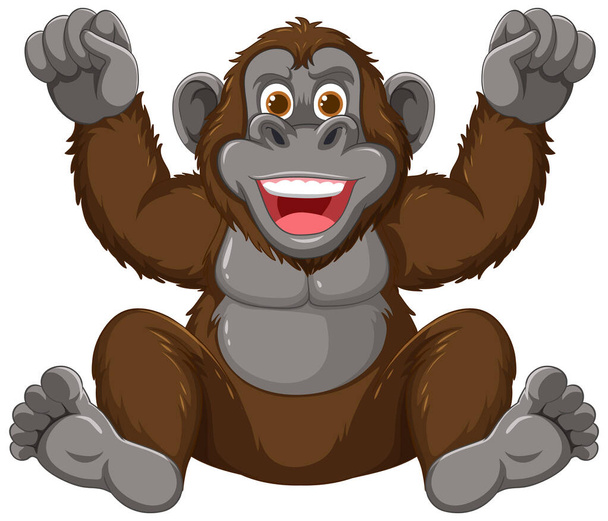 Um gorila feliz com braços erguidos e um grande sorriso - Vetor, Imagem