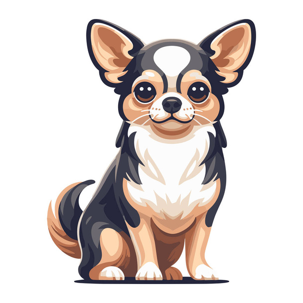 Netter Chihuahua-Hund Ganzkörper-flache Design-Illustration, sitzt reinrassige Chihuahua-Doggy, lustig liebenswert Tier Vektor-Vorlage isoliert auf weißem Hintergrund - Vektor, Bild