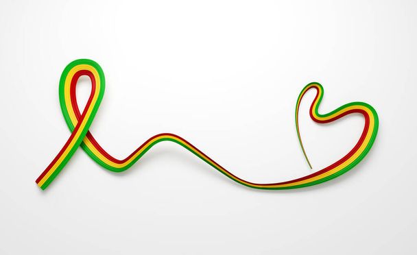 3D vlajka z Mali Tvar srdce lesklý vlnitý povědomí stuha vlajka na bílém pozadí 3D ilustrace - Fotografie, Obrázek