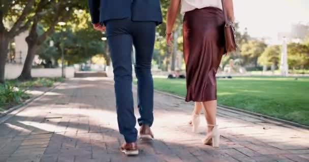 Couple, feet and walking to date, heels and nature in park, elegant and closeup up on legs and shoes. Outdoor, person and partner with for romance on path, love and peace to relax in relationship. - Footage, Video