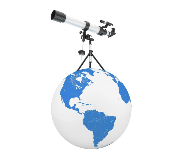 Telescopio de plata en trípode sobre globo terrestre
 - Foto, Imagen