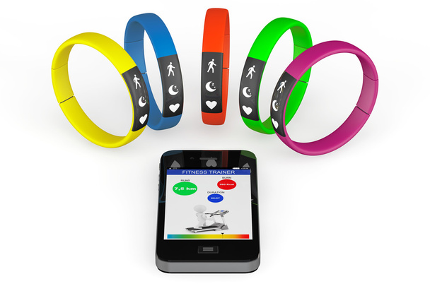 Fitness Trackers met mobiele telefoon - Foto, afbeelding