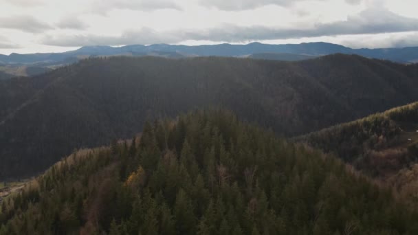 vista aerea delle montagne carpatiche autunno - Filmati, video