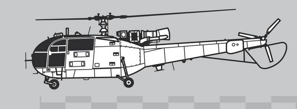 Aerospatiale Alouette 3, SA 316, 319. Askeri helikopterin vektör çizimi. Yan görüş. Resim için resim. - Vektör, Görsel