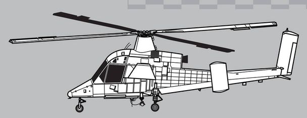 Kaman K-MAX. Desenho vetorial do helicóptero de transporte. Vista lateral. Imagem para ilustração e infográficos. - Vetor, Imagem