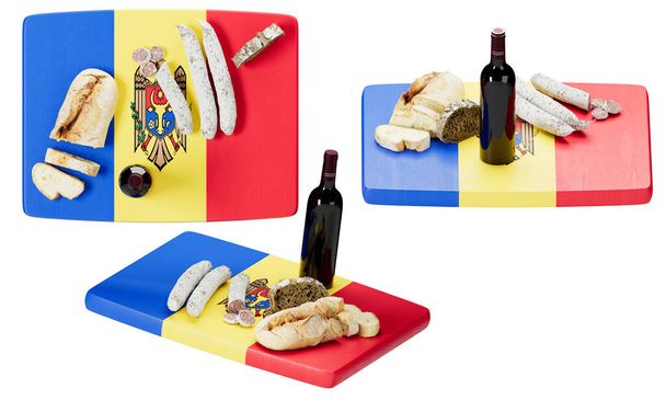 Ζήστε την πλούσια γαστρονομική παράδοση της Μολδαβίας με αυτή την δελεαστική σειρά τοπικών ψωμιού, τυριών και αλλαντικών, επιδεικτικά επιδεικνύεται σε ένα πατριωτικό συμβούλιο - Φωτογραφία, εικόνα