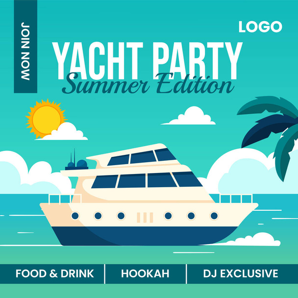 Yachts Party Illustration de médias sociaux Modèles de dessin animé plat à la main Arrière-plan - Vecteur, image