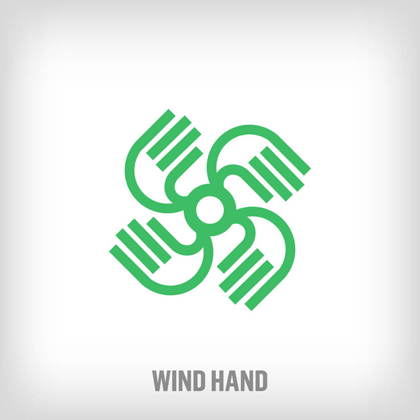 風ファンは創造的な手および指からのロゴの設計のロゴを印します. 再生可能な社会エネルギーベクトル. - ベクター画像