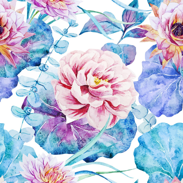 Nice floral watercolor seamless pattern - Vektor, Bild