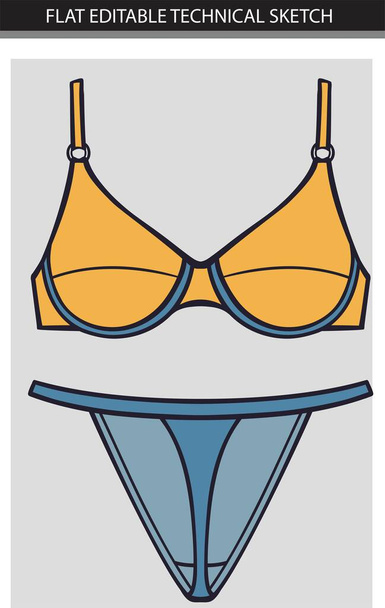 Yellow and blue bikini sketch set vector fashion illustration.  - Vector, Image