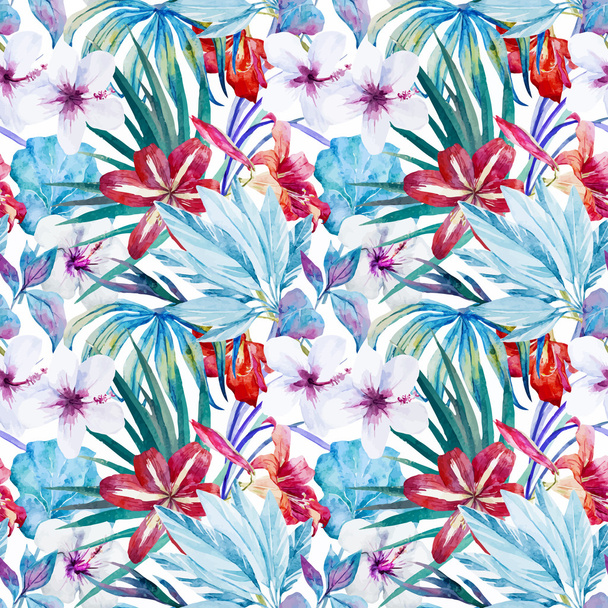 Lily an hibiscus flower pattern - Vektör, Görsel