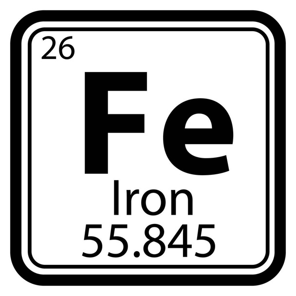Rauta kemiallinen elementti jaksollisen taulukon kuvake. Rauta-alkuaine, jossa on 26 atomimerkkiä. Rautakemiallinen elementti symboli. litteä tyyli. - Vektori, kuva