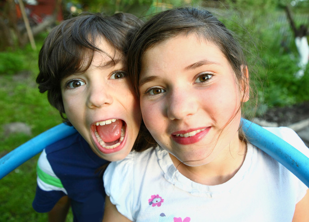 siblings preteen boy and girl together close up portrait on the  - Photo, Image