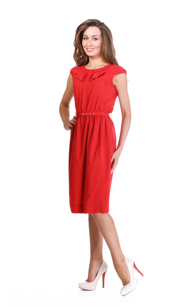 Beautiful Busyness Woman  Fashion Model in summer red dress - Photo, Image