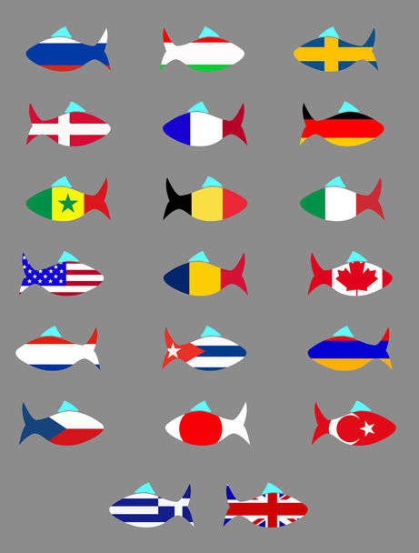 Balık ve bayrakları ile illüstrasyon - Vektör, Görsel