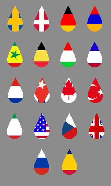 Illustratie met waterdruppel en vlaggen - Vector, afbeelding