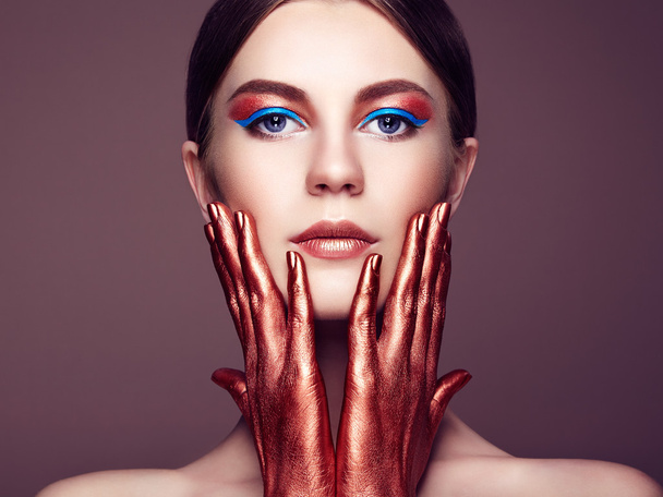 Portrait of beautiful young woman with art make-up - Fotoğraf, Görsel