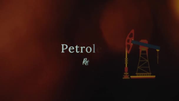 Petroleum Refining inscription on abstract fire flames background. Présentation graphique du symbole de la plateforme pétrolière. Pétrole et gaz concept. - Séquence, vidéo