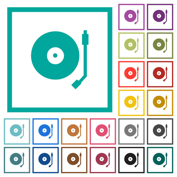 Gramofon płaskie ikony kolorów z ramkami kwadrantu na białym tle - Wektor, obraz