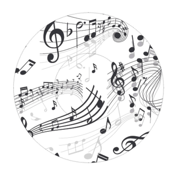Lemez zenei jegyzetek minta elszigetelt fehér háttér, illusztráció. Texturált kerek ikon, kör alakú muffin vagy cupcakes sablont díszítéssel - Vektor, kép