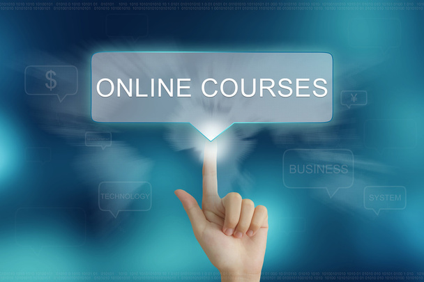hand clicking on online courses button - Photo, Image