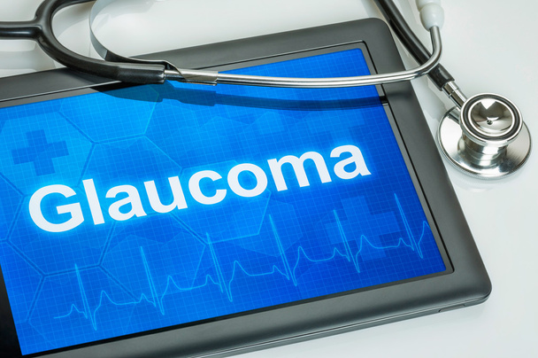 Tableta con el diagnóstico Glaucoma en la pantalla
 - Foto, imagen