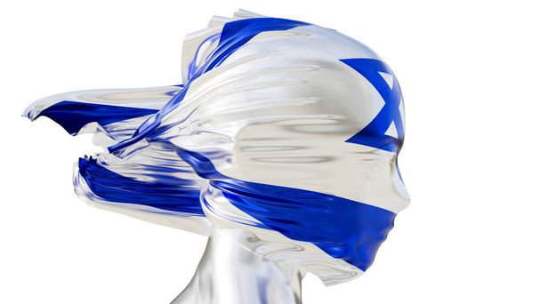Questa immagine mostra una rappresentazione astratta della bandiera israeliana, con i suoi distinti colori blu e bianco elegantemente drappeggiato su una forma - Foto, immagini