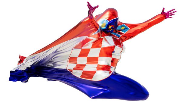 El fluido movimiento de una forma abstracta está adornado con la bandera de Croacia, con su tradicional tablero de ajedrez y escudo de armas - Foto, imagen