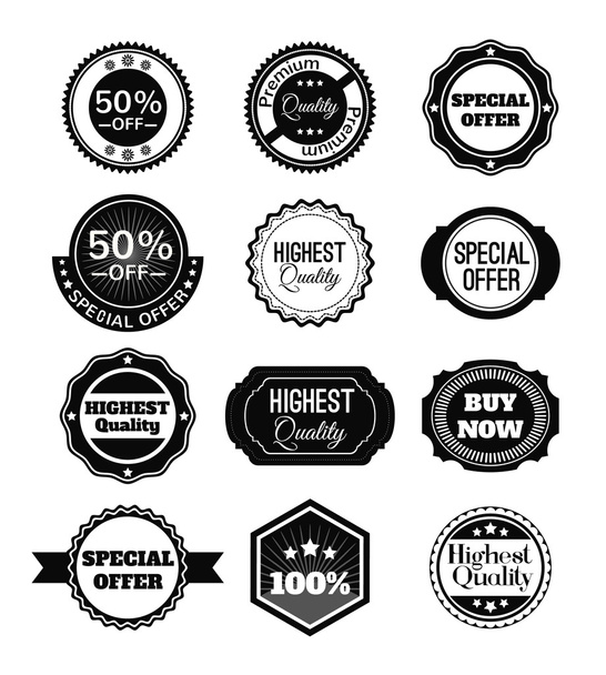 Vector black vintage badges, stickers, ribbons, banners and labels. Creative graphic design illustrations - Вектор, зображення