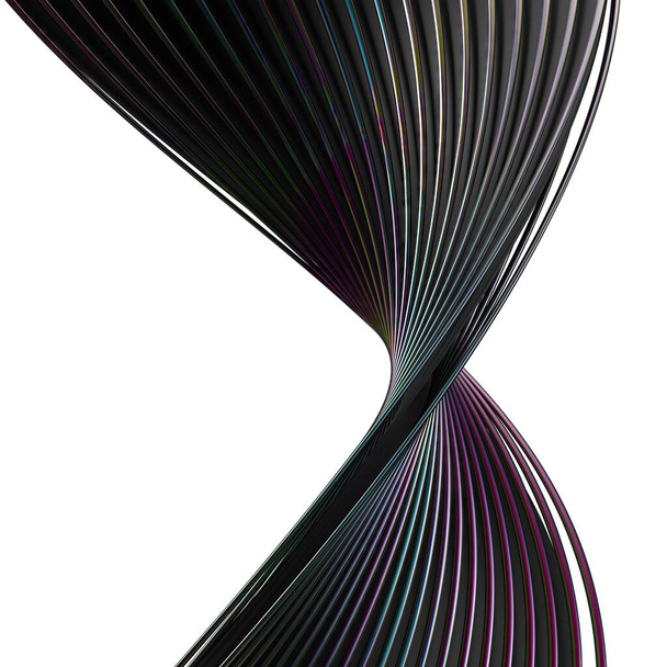 Siyah ve gökkuşağı metal dalgalı bantlar Sakin ve birleştirilmiş Elegant Modern 3D Yapılandırma soyut arka plan Yüksek kaliteli 3d illüstrasyon - Fotoğraf, Görsel