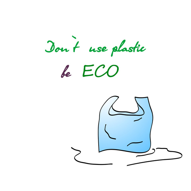 bemalte Plastiktüte und Öko-Slogan - Vektor, Bild