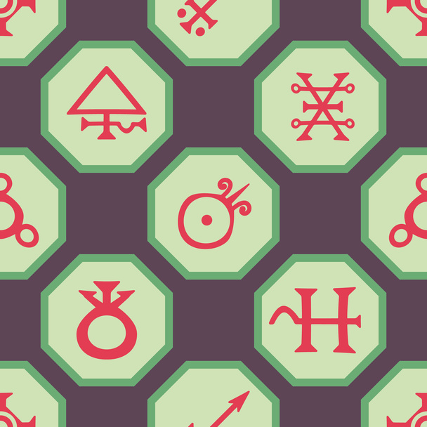 nahtloser Hintergrund mit Symbolen der alchemistischen Prozesse - Vektor, Bild