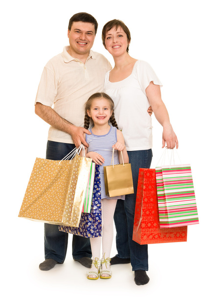 familia feliz con bolsa de compras
 - Foto, imagen