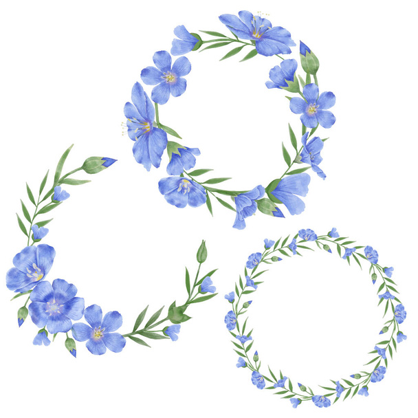 Migliora i tuoi disegni con questi bellissimi fiori di lino ad acquerello. Cattura l'essenza della primavera con questo disegno botanico. - Vettoriali, immagini
