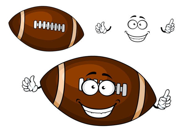 Cartoon brown rugby ball mascot character - Vector, Image