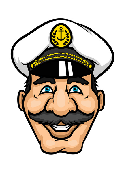 Cheerful moustached captain character in cap - Vector, Image