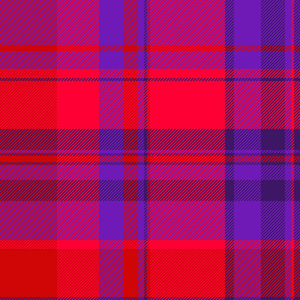 Plaid texture vector of textile pattern background with a check tartan seamless fabric in violet and bright colors. - Vector, Image