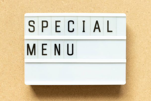 Lightbox with word special menu on wood background - Zdjęcie, obraz