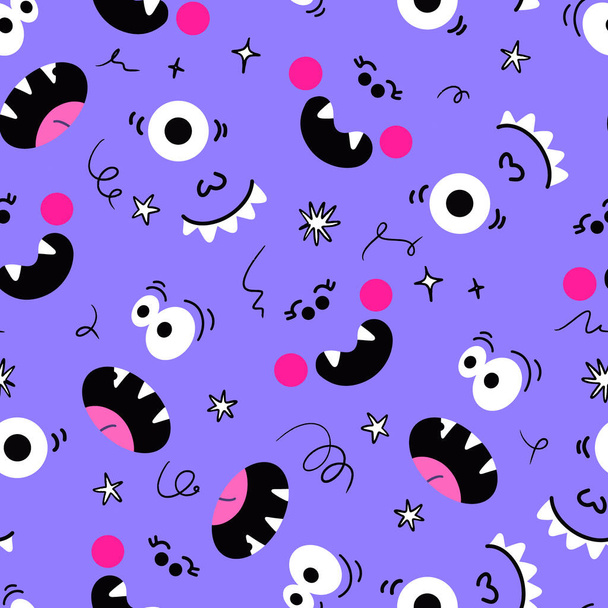 Monsters Face Halloween Vector Seamless Pattern - Vector, Image