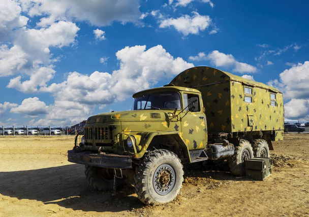 A damaged military truck on the battlefield. military technics - Photo, Image