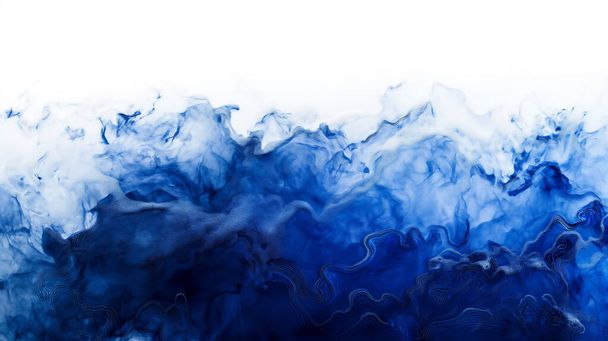 Fumo blu Wispy creando fluidi, modelli ondulati, svanendo in uno sfondo bianco. illustrazione generativa - Foto, immagini
